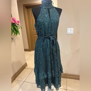 Moon River Teal Polka Dot Midi Dress